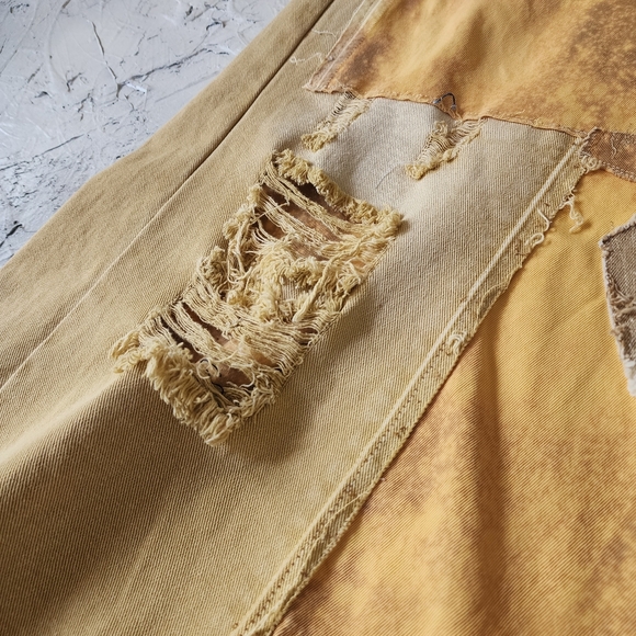 Upcycled Couture concept Designer Maxi Skirt Mustard Denim ShabbyChic - Picture 4 of 16